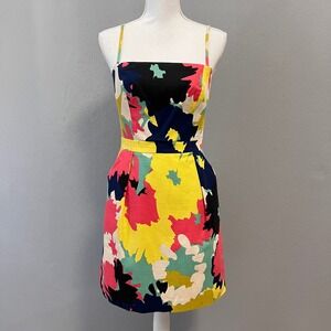 Beth Bowley Floral Mini Dress Womens 6 Multicolor Strapless Preppy Pockets Party